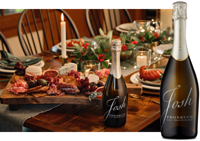 prosecco bottle in holiday table setting