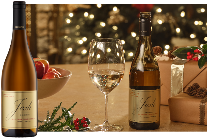 chardonnay bottle in holiday table setting
