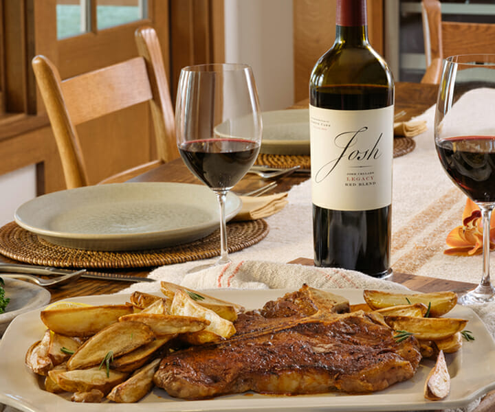 Porterhouse Steak with Potatoes and Red Blend Wine